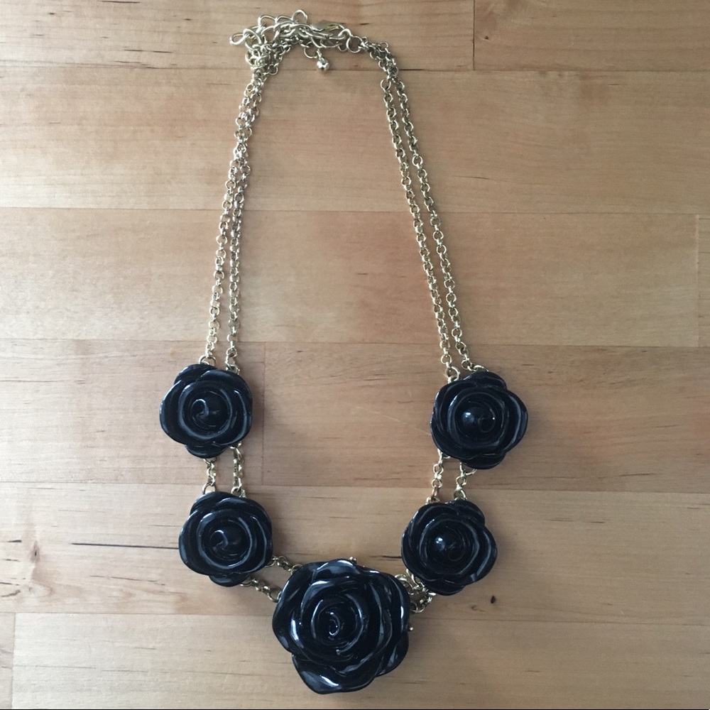 Gold and black rose necklace